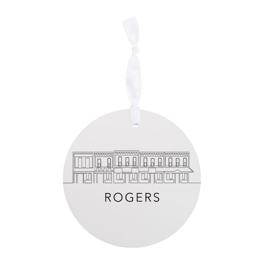 Minimalist B&W Arkansas Rogers Skyline | Wood Ornament | Eaches | Min 6