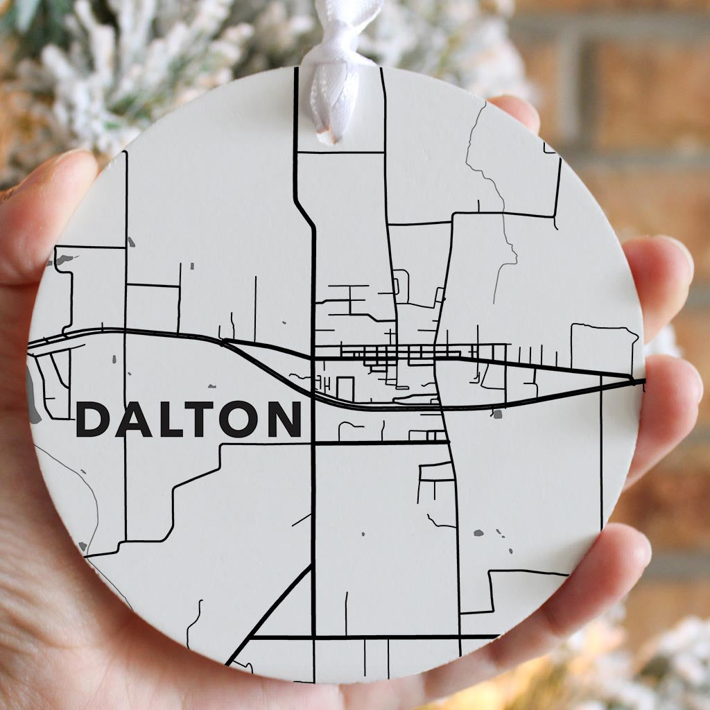 Minimalistic Dalton Ohio Map White| Wood Ornament | Eaches | Min 6