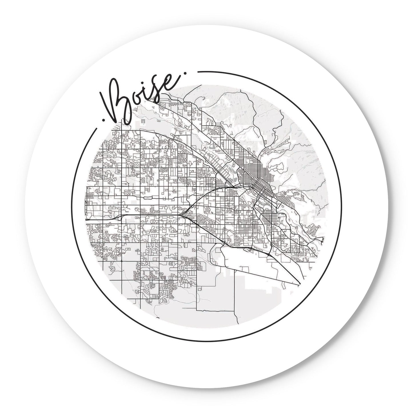 Minimalist B&W Idaho Boise Circle Map | Wood Sign | Eaches | Min 1