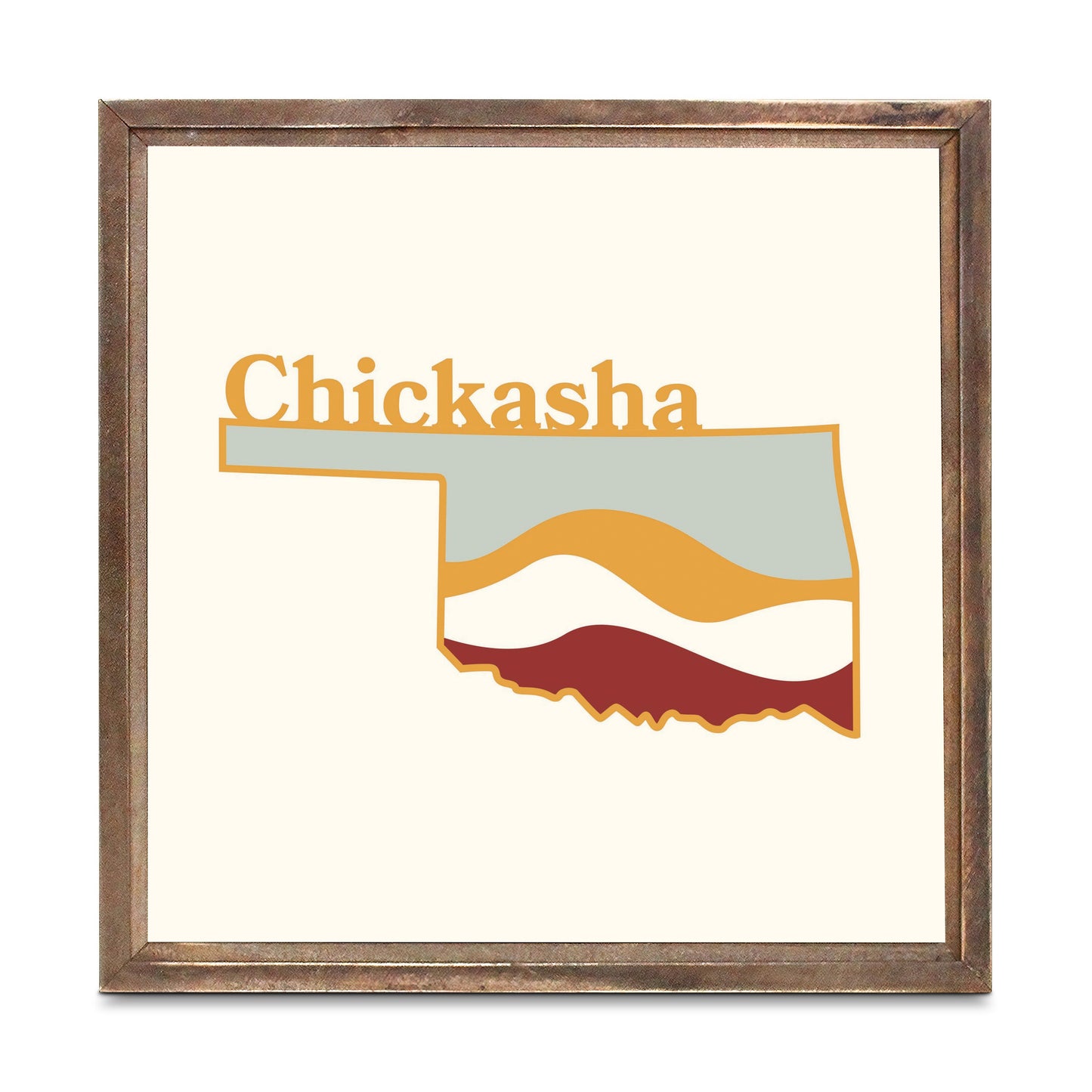 Modern Minimalist Oklahoma State Chickasha | Wood Sign | Eaches | Min 1