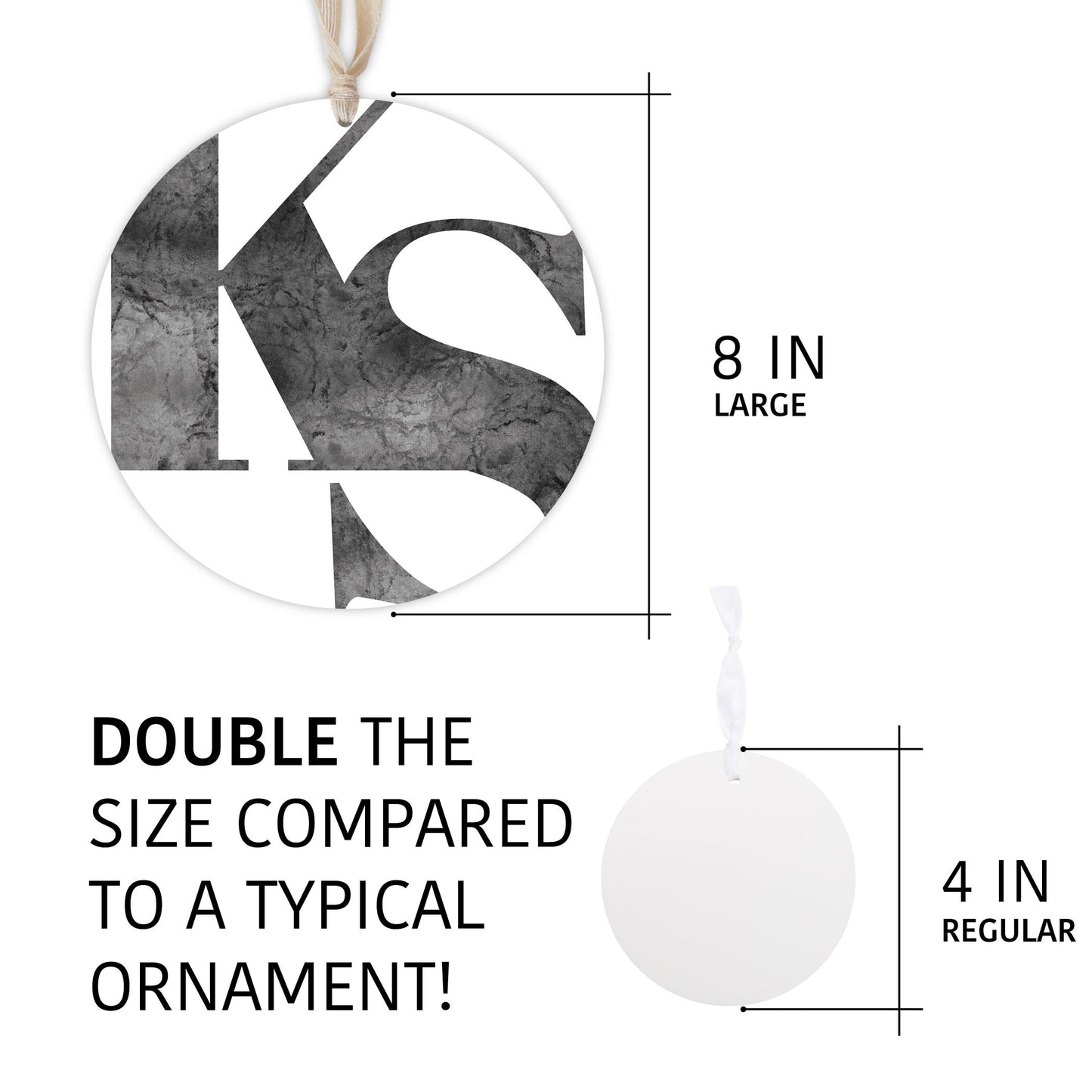 Minimalist B&W Kansas White Initials | Wood Ornament | Eaches | Min 1