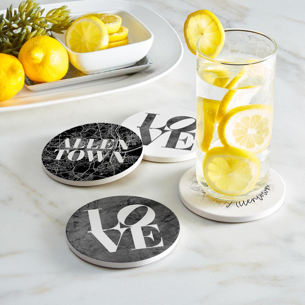 Minimalistic B&W Pennsylvania Allentown Maps Love| Absorbent Coasters | Set of 4 | Min 2