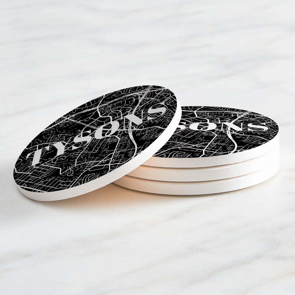 Minimalistic B&W Virginia Tysons Map| Absorbent Coasters | Set of 4 | Min 2