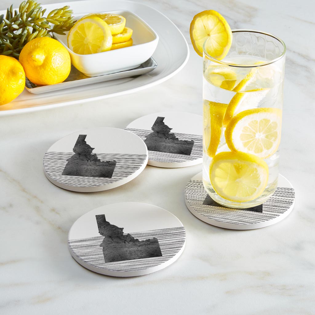 Minimalist B&W Idaho State With Straight Lines | Absorbent Coasters | Set of 4 | Min 2