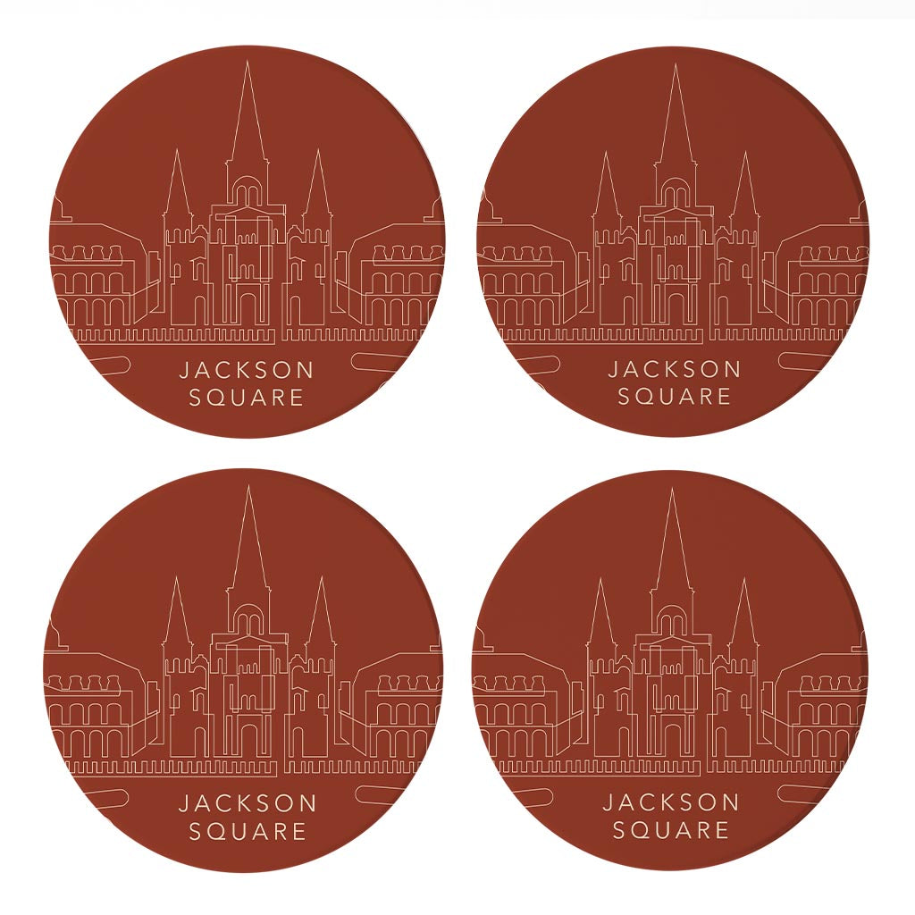 Modern Minimalist Louisiana Jackson Square Line Drawing | Absorbent Coasters | Set of 4 | Min 2