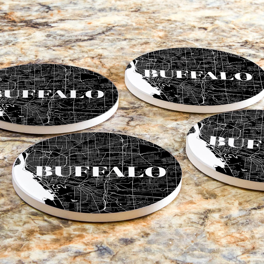 Minimalistic B&W New York Buffalo Map | Absorbent Coasters | Set of 4 | Min 2