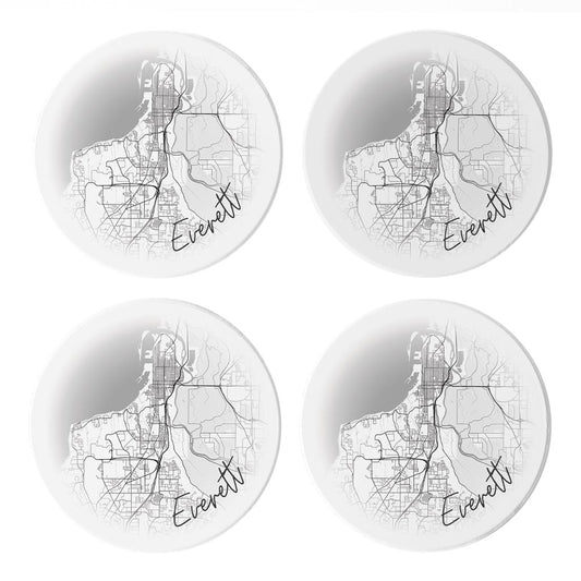 Minimalistic B&W Washington Everett Circle Map | Absorbent Coasters | Set of 4 | Min 2