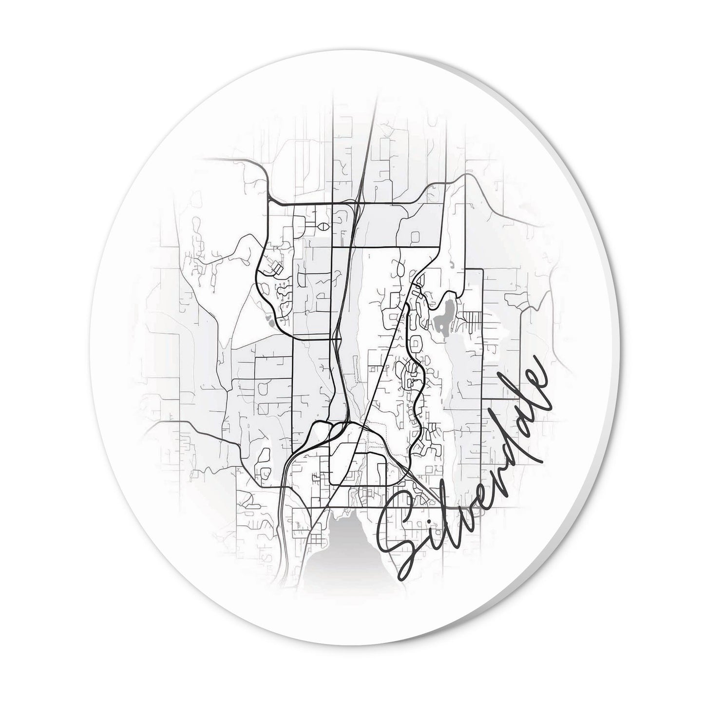 Minimalistic B&W Washington Silverdale Circle Map | Wood Sign | Eaches | Min 1