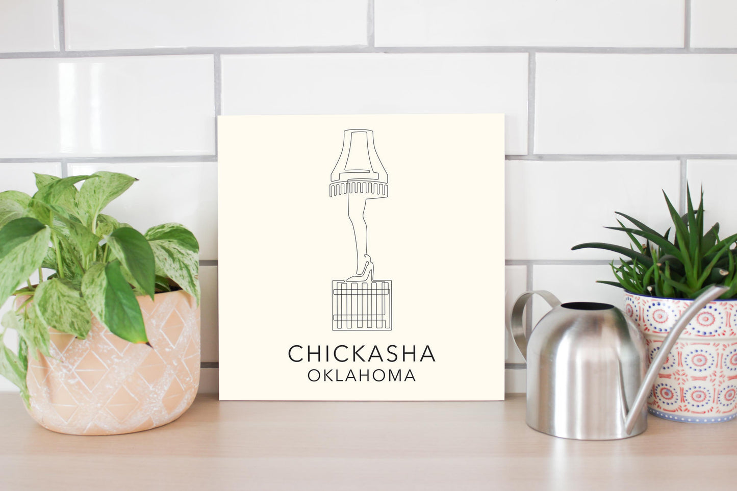 Modern Minimalist Oklahoma Chickasha Leg Lamp | Wood Sign | Eaches | Min 2