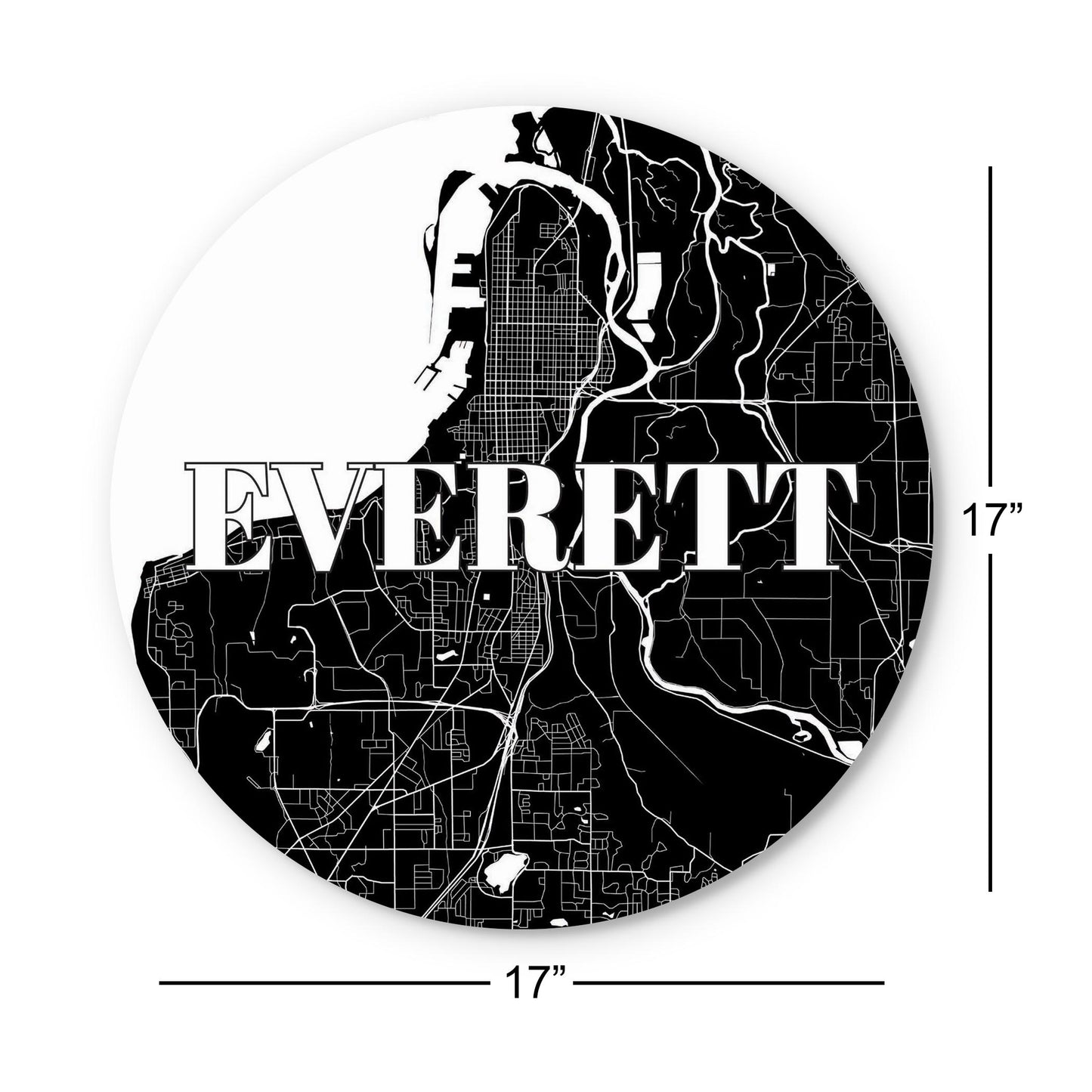 Minimalistic B&W Washington Everett Map | Wood Sign | Eaches | Min 1