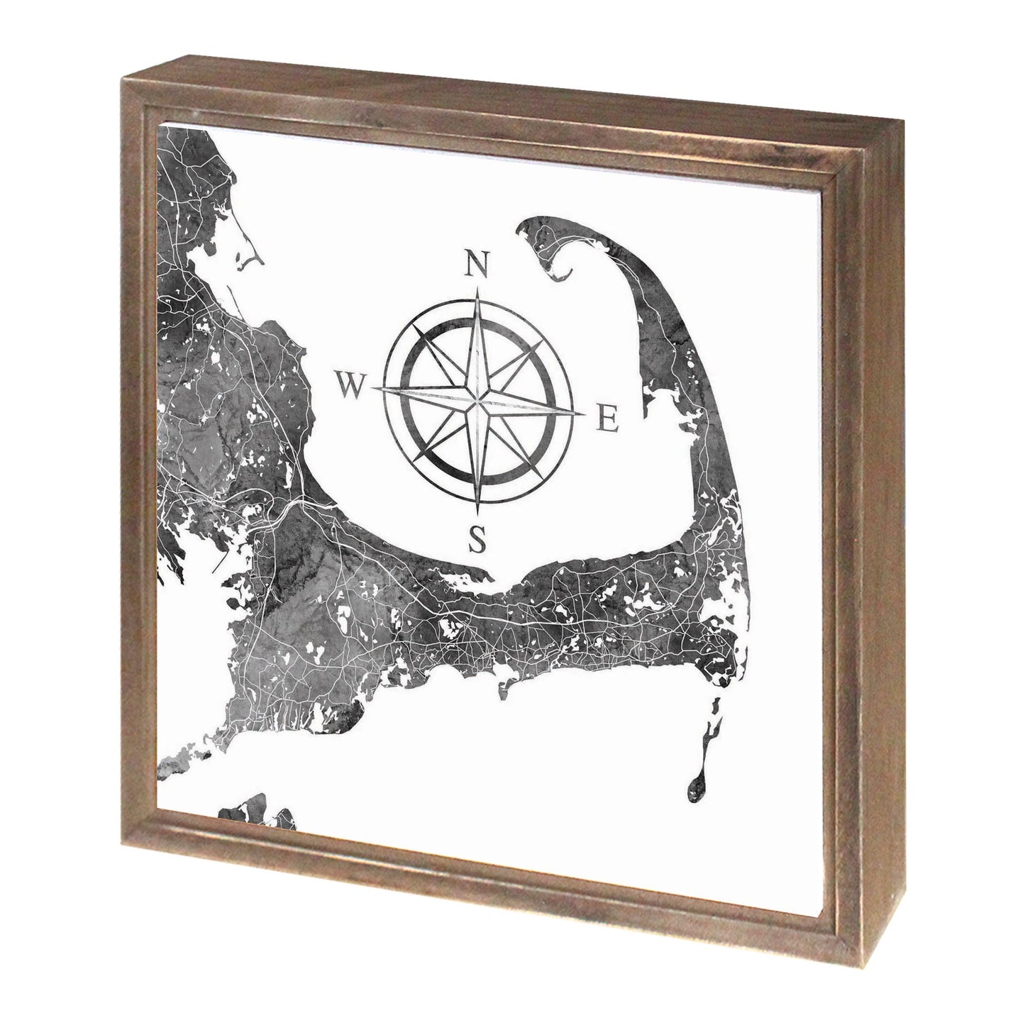 Minimalistic B&W Cape Cod Map With Compass | Wood Sign | Eaches | Min 1