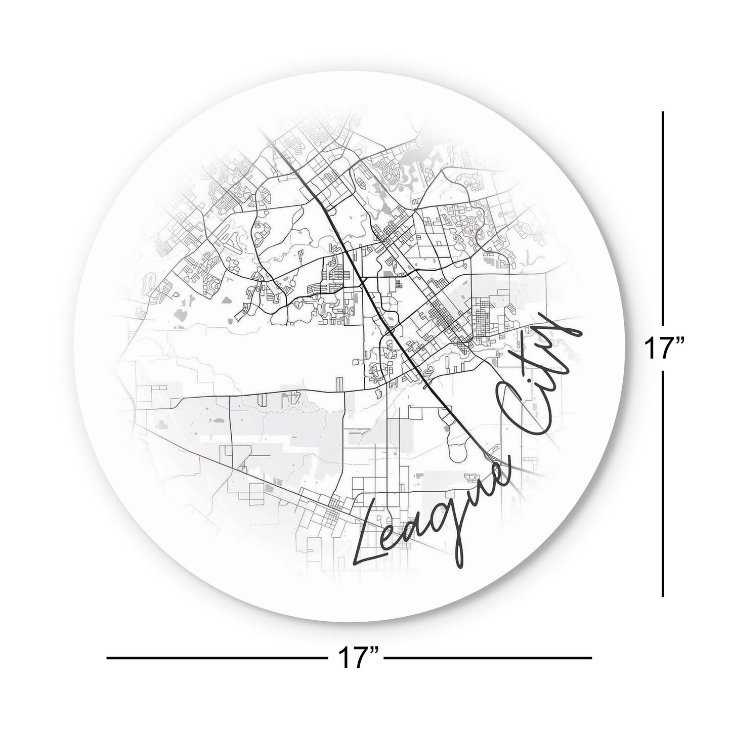 Minimalistic B&W Texas League City Circle Map | Wood Sign | Eaches | Min 1