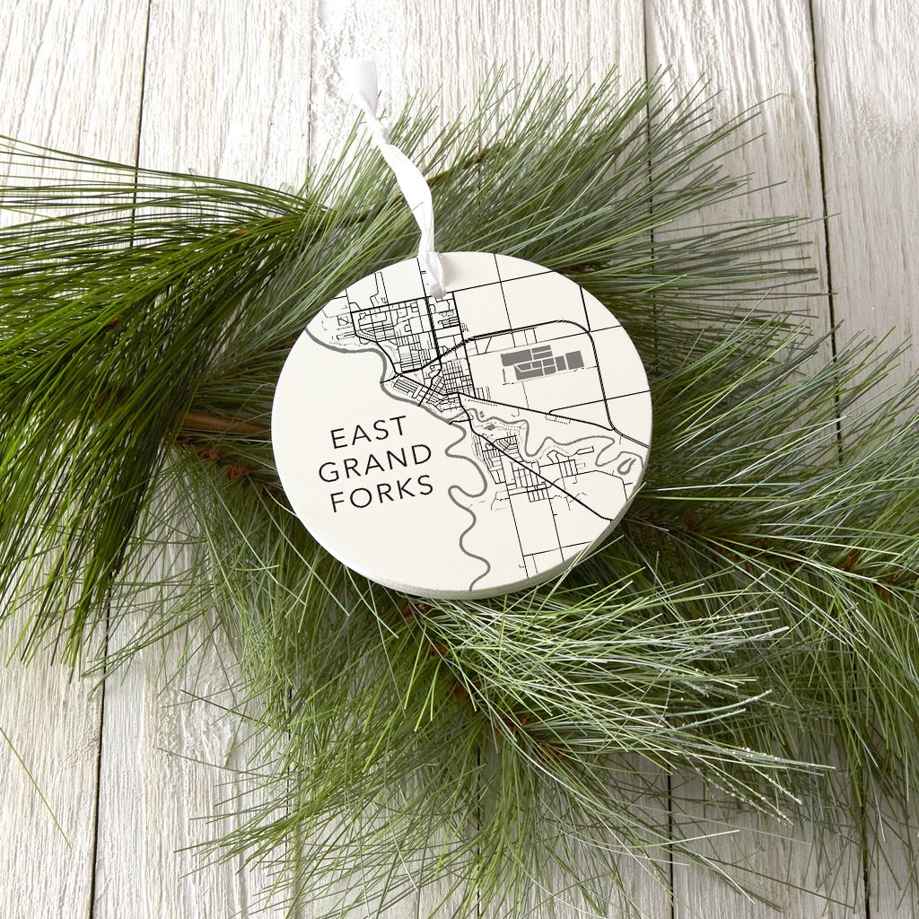 Minimalistic East Grand Forks Minnesota Map White| Wood Ornament | Eaches | Min 6