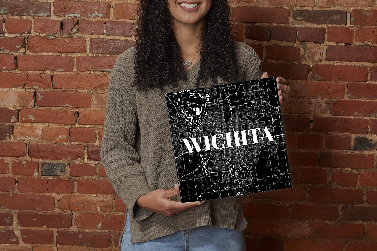 Minimalist B&W Kansas Wichita Map | Wood Sign | Eaches | Min 2