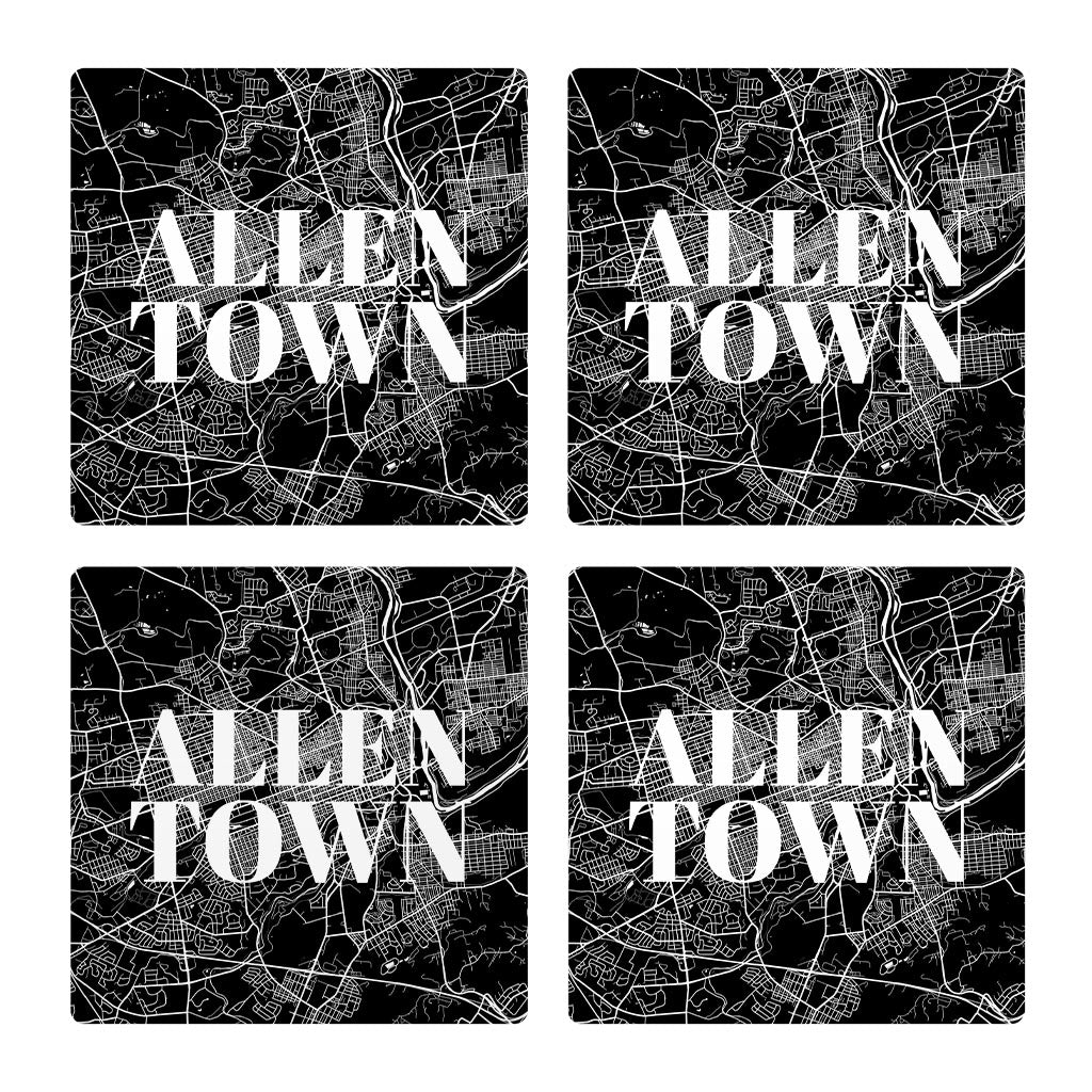 Minimalistic B&W Pennsylvania Allentown Map | Absorbent Coasters | Set of 4 | Min 2