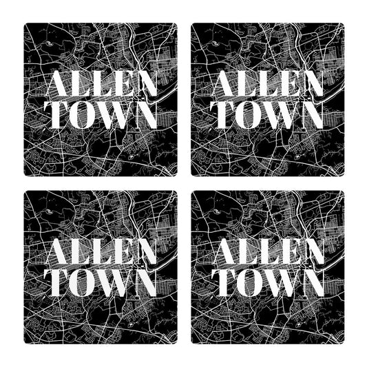 Minimalistic B&W Pennsylvania Allentown Map | Absorbent Coasters | Set of 4 | Min 2