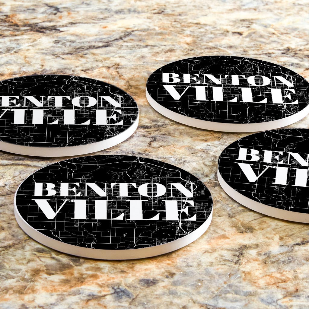 Minimalist B&W Arkansas Bentonville Map| Absorbent Coasters | Set of 4 | Min 2