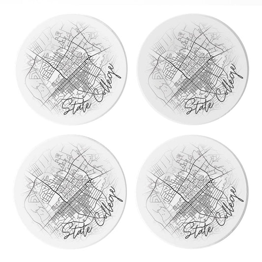 Minimalistic B&W Pennsylvania State College Circle Map | Absorbent Coasters | Set of 4 | Min 2