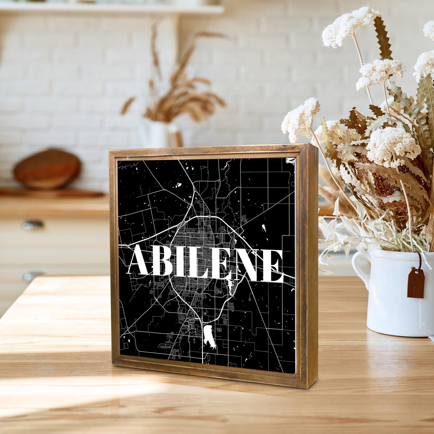 Minimalist B&W Texas Abilene Map | Wood Sign | Eaches | Min 1