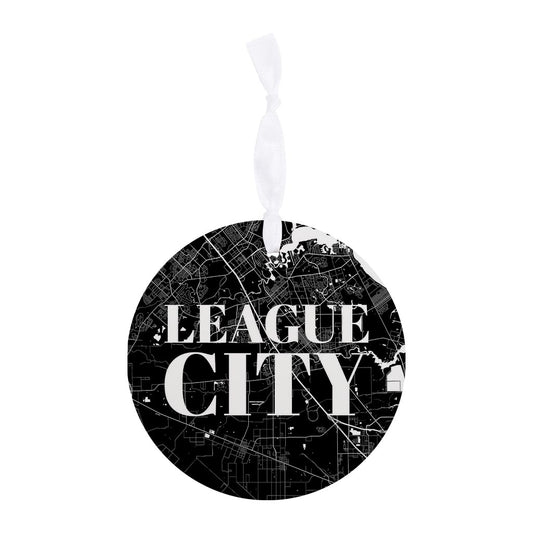 Minimalistic B&W Texas League City Map | Wood Ornament | Eaches | Min 6