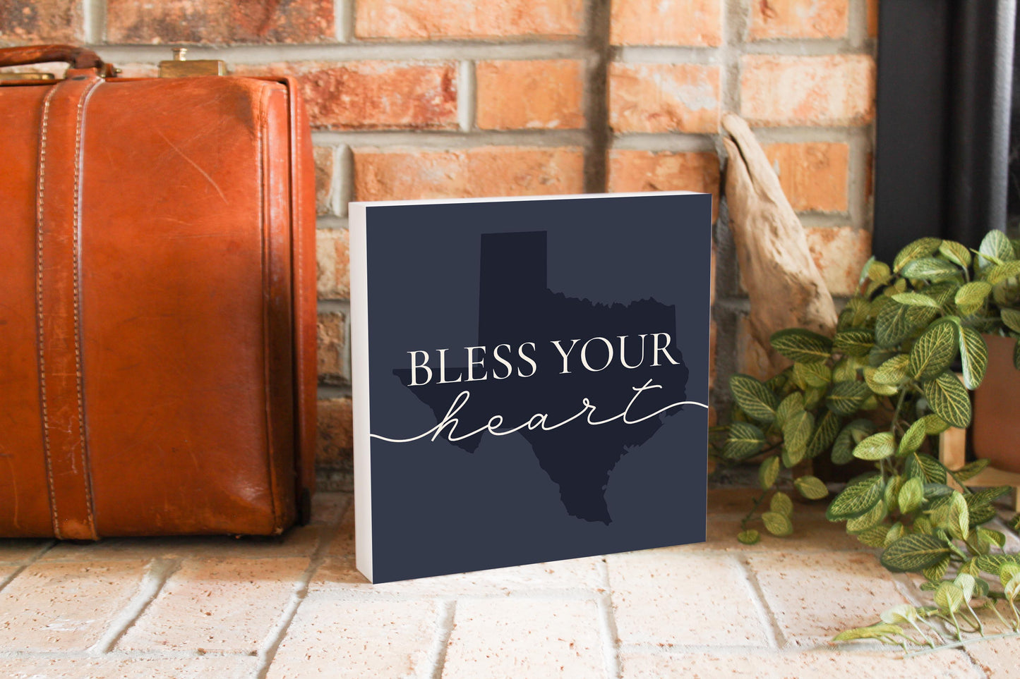 Modern Minimalist Texas Bless Your Heart | Wood Block | Eaches | Min 2