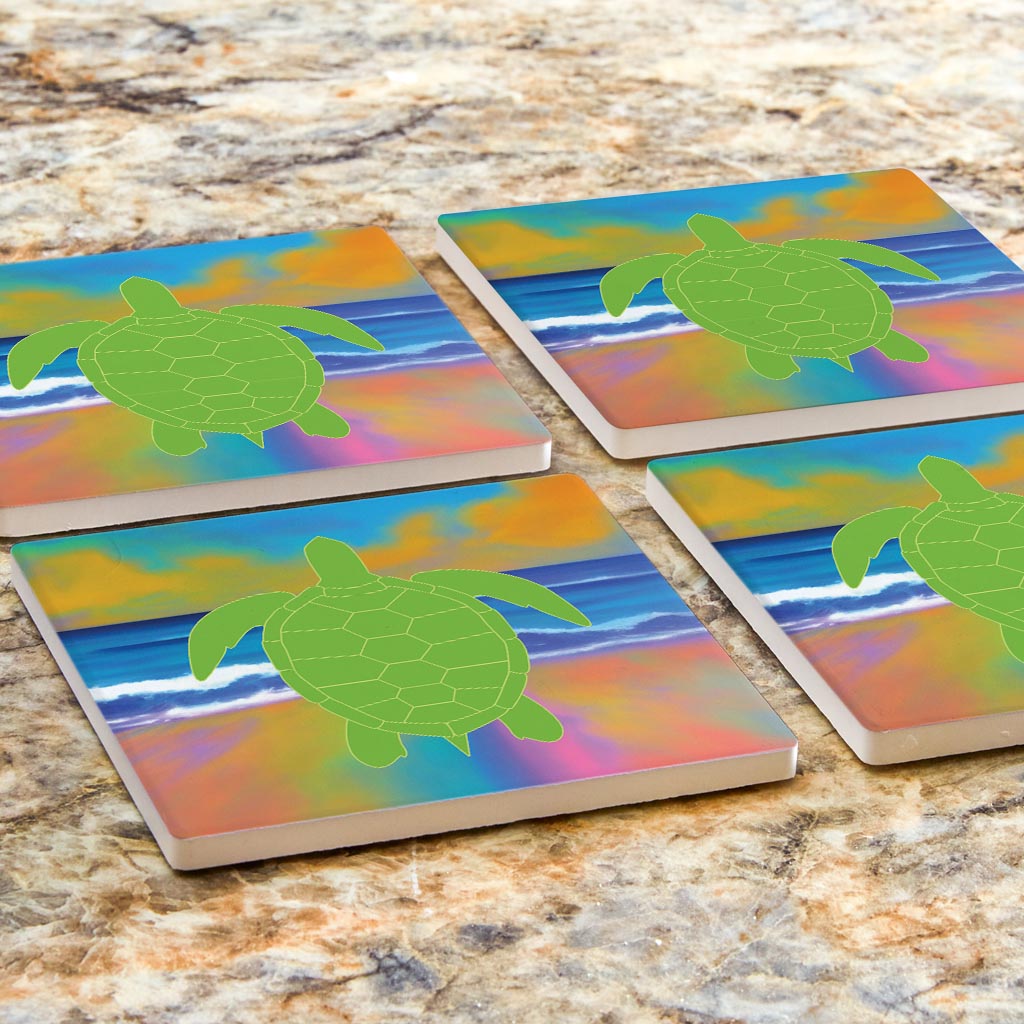 Florida Green Sea Turtle Icon | Absorbent Coasters | Set of 4 | Min 2