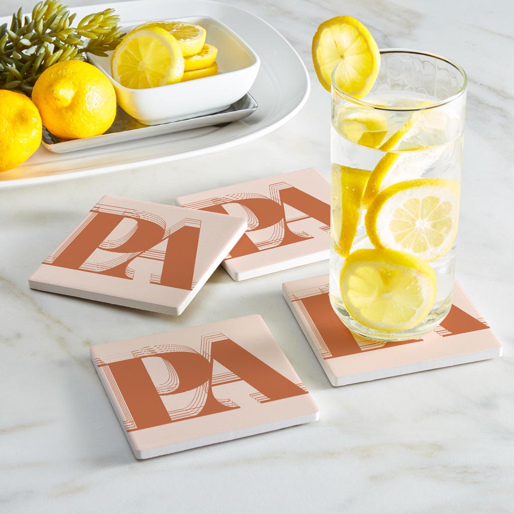 Modern Minimalist Pennsylvania Pa Initials Dark | Absorbent Coasters | Set of 4 | Min 2