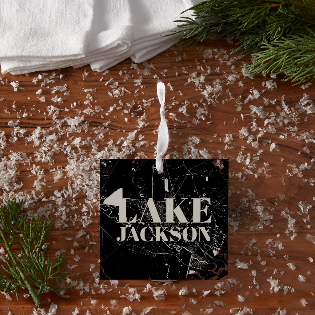 Minimalistic B&W Texas Lake Jackson Map | Wood Ornament | Eaches | Min 6