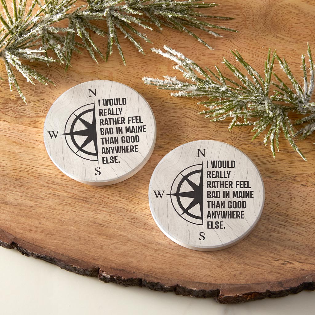 New England Compass Saying| Absorbent Car Coasters | Set of 2 | Min 4