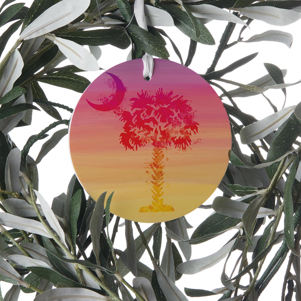 South Carolina Pink Water Color Palm Trees| Wood Ornament | Eaches | Min 6