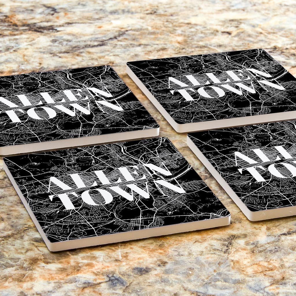 Minimalistic B&W Pennsylvania Allentown Map | Absorbent Coasters | Set of 4 | Min 2