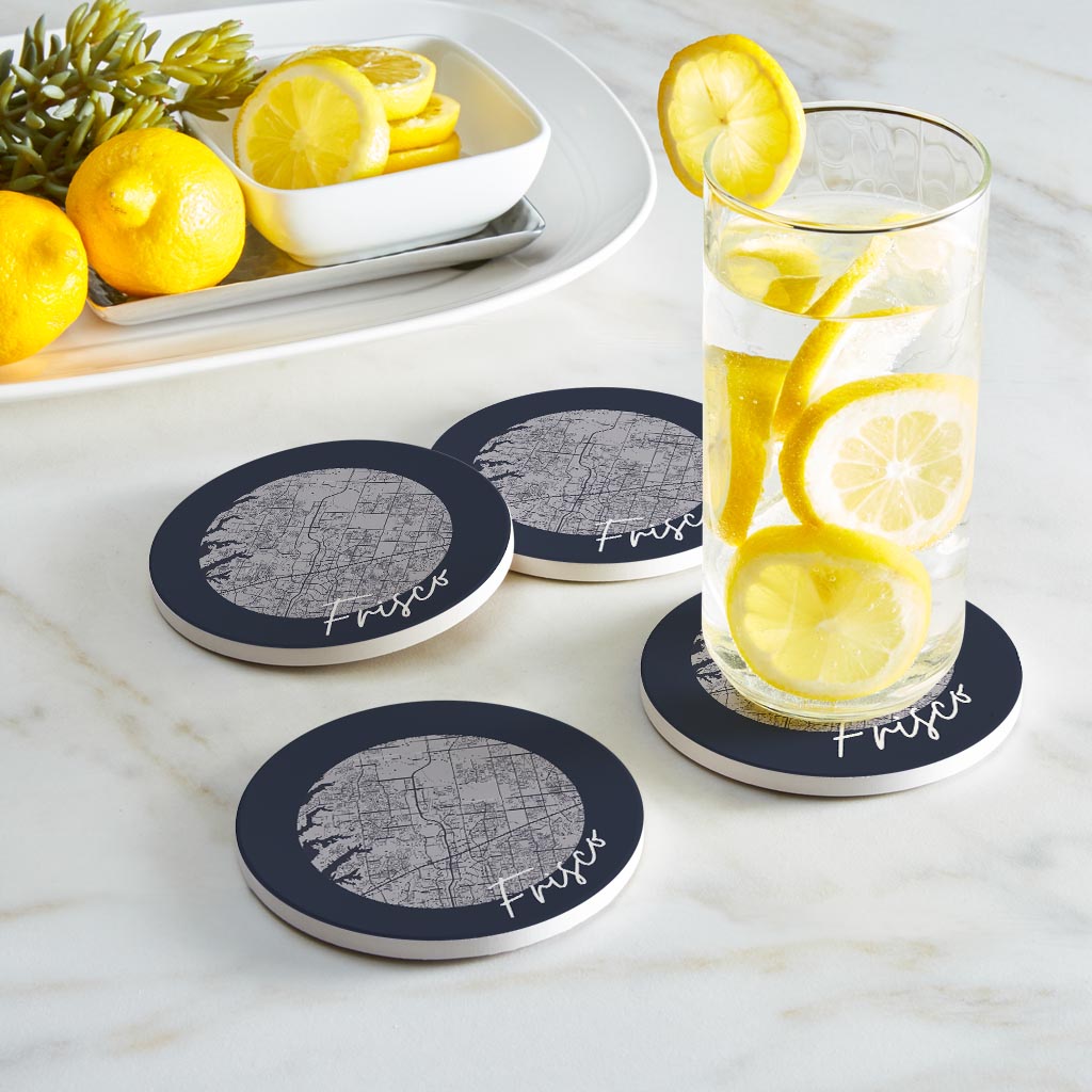 Modern Minimalist Texas Colors Frisco Circle Map| Absorbent Coasters | Set of 4 | Min 2