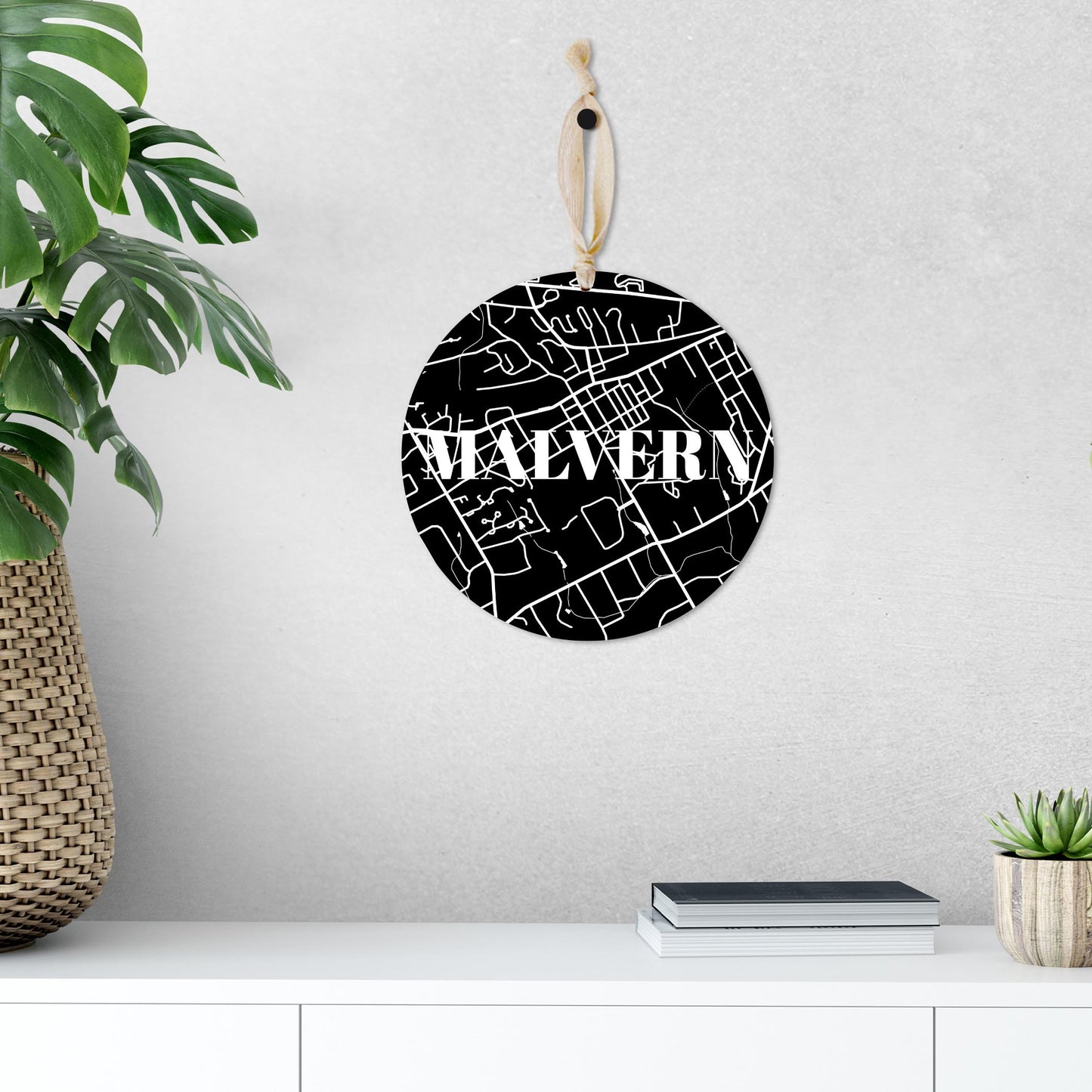 Minimalistic B&W Pennsylvania Malvern Map | Wood Ornament | Eaches | Min 1