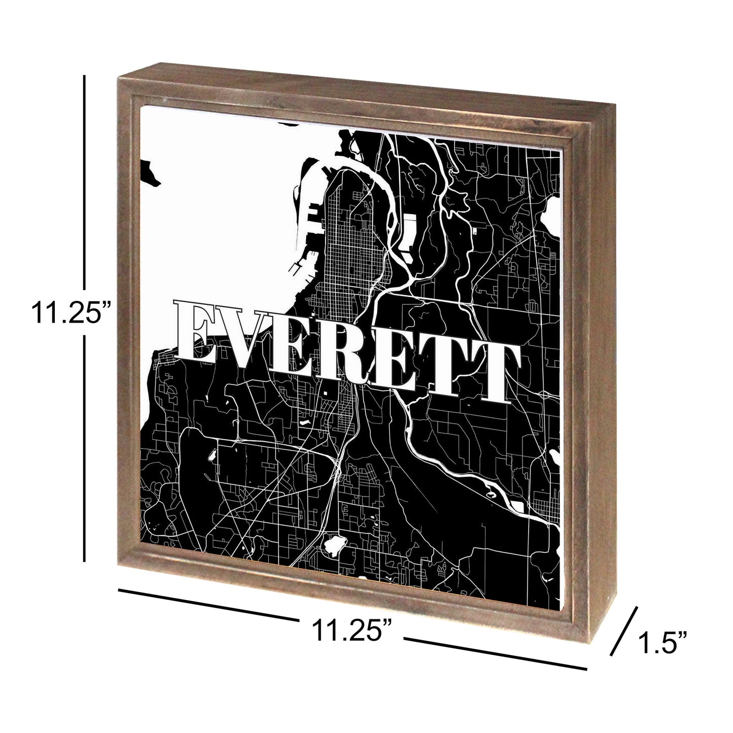 Minimalistic B&W Washington Everett Map | Wood Sign | Eaches | Min 1