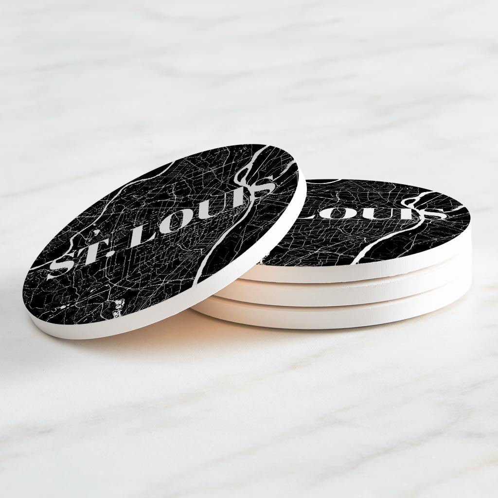 Minimalist B&W Missouri St Louis Map | Absorbent Coasters | Set of 4 | Min 2