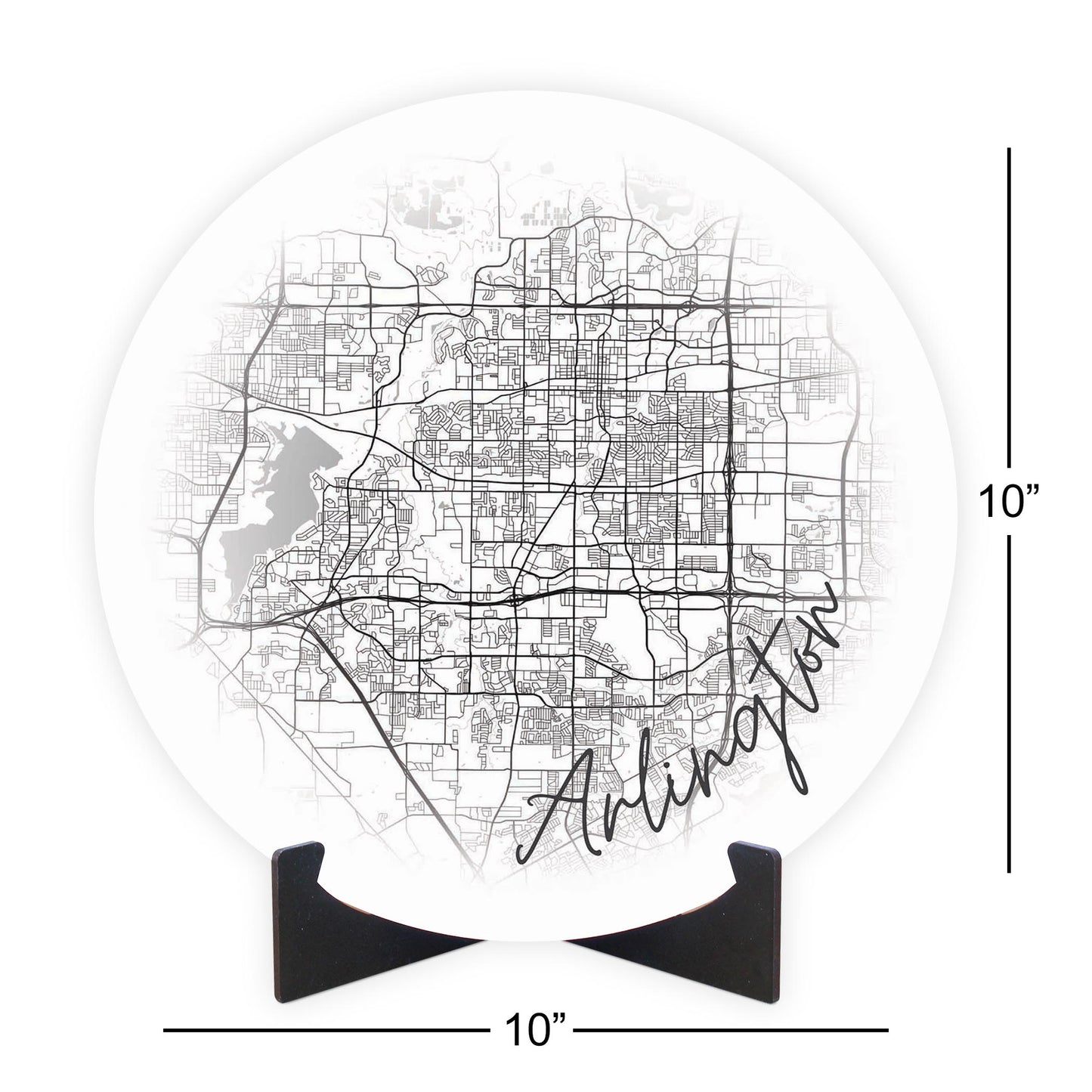 Minimalistic B&W Texas Arlington Circle Map | Wood Sign | Eaches | Min 1