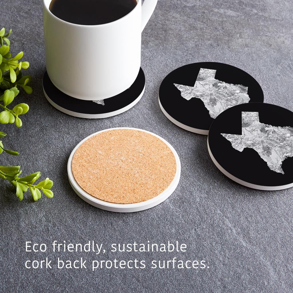 Minimalistic B&W Texas Metal State Shape| Absorbent Coasters | Set of 4 | Min 2