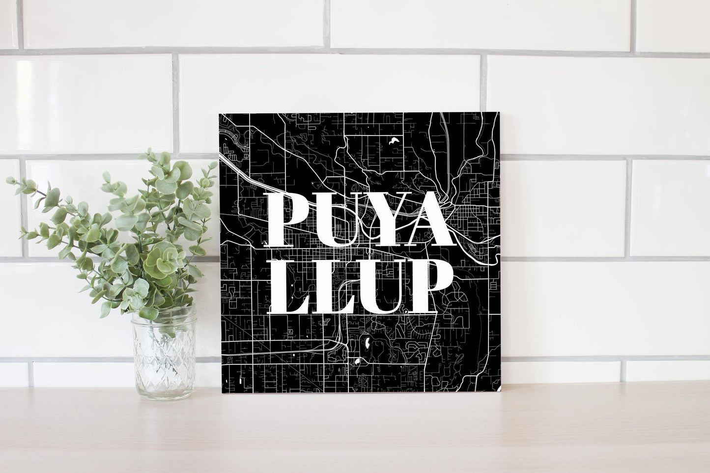 Minimalistic B&W Washington Puyallup Map | Wood Sign | Eaches | Min 2