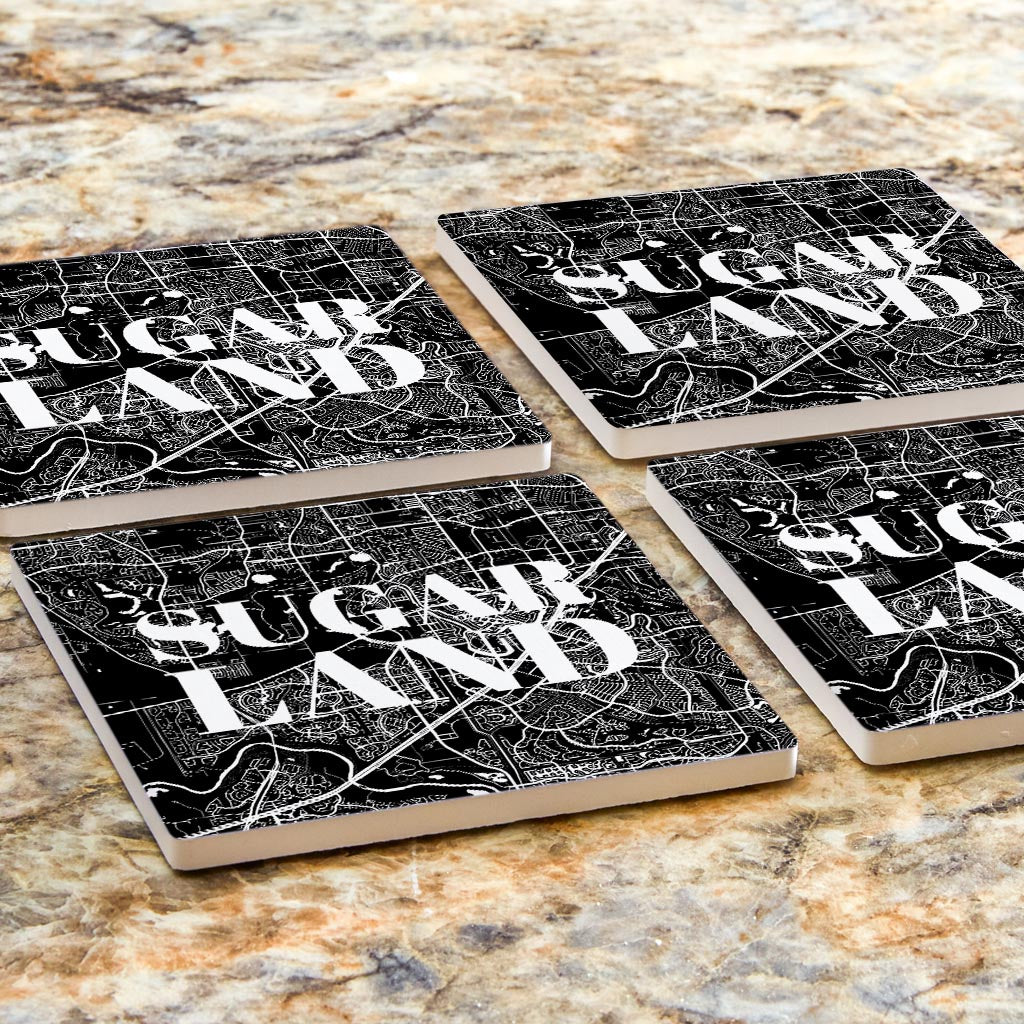 Minimalistic B&W Texas Sugarland Map| Absorbent Coasters | Set of 4 | Min 2