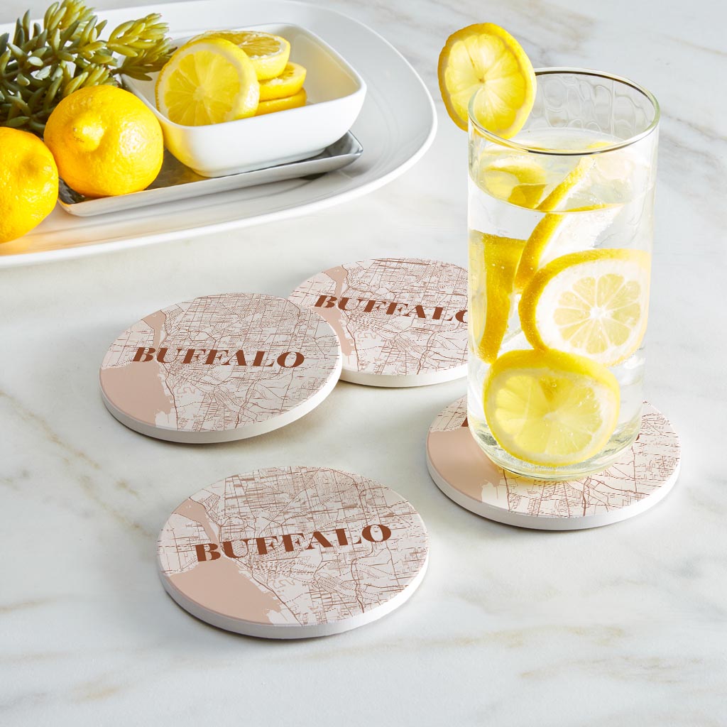 Modern Minimalist New York Buffalo Map | Absorbent Coasters | Set of 4 | Min 2