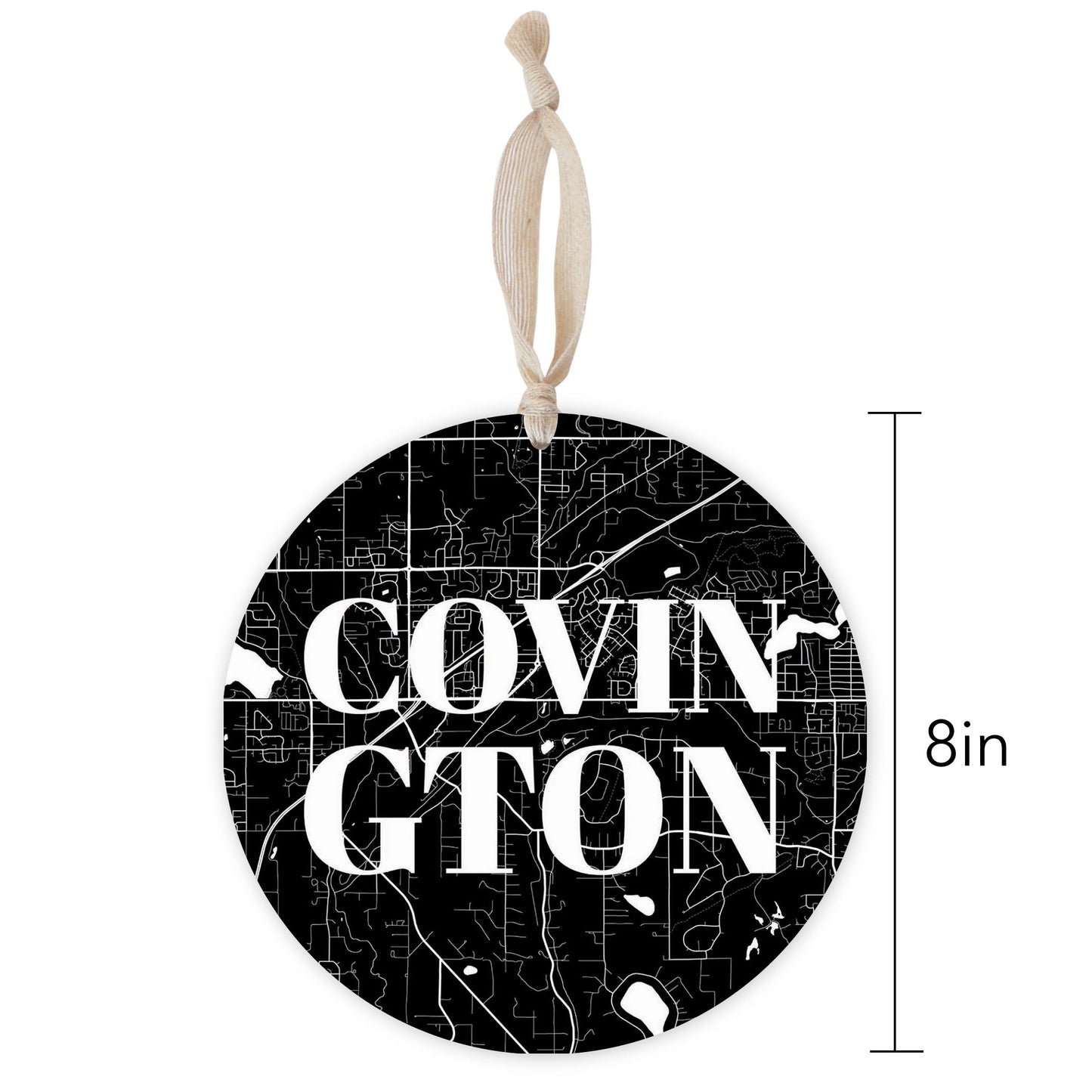 Minimalistic B&W Washington Covington Map | Wood Ornament | Eaches | Min 1