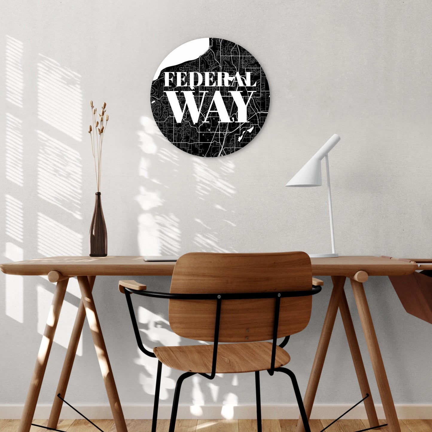 Minimalistic B&W Washington Federal Way Map | Wood Sign | Eaches | Min 1