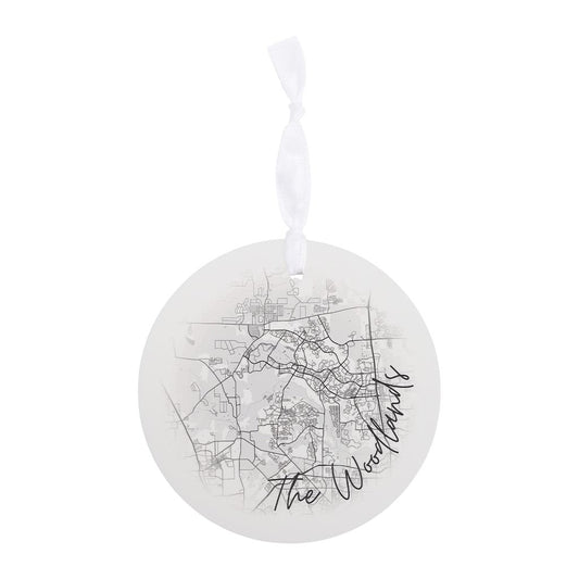 Minimalistic B&W Texas The Woodlands Circle Map | Wood Ornament | Eaches | Min 6