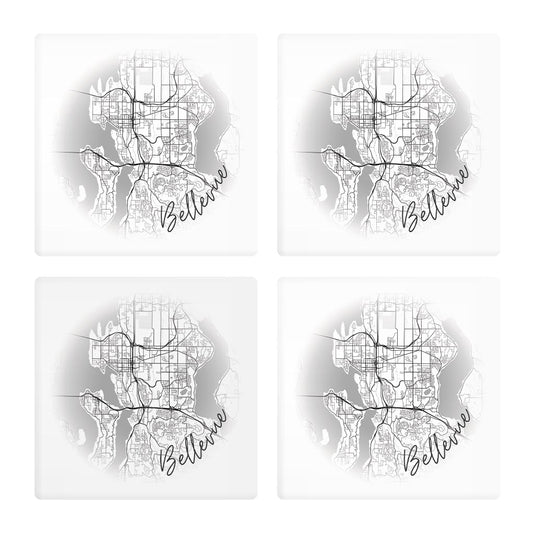 Minimalistic B&W Washington Bellevue Circle Map | Absorbent Coasters | Set of 4 | Min 2