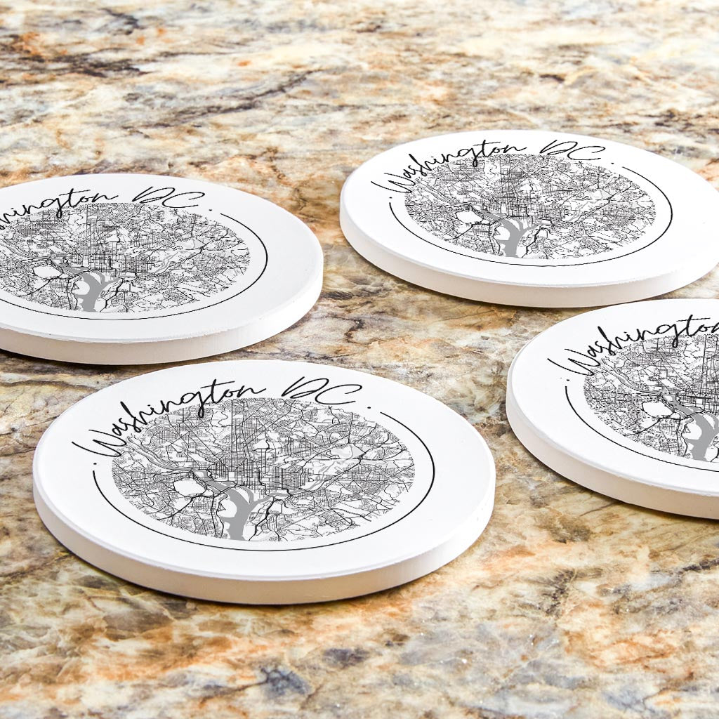 Minimalistic B&W Washington Dc Circle Map| Absorbent Coasters | Set of 4 | Min 2