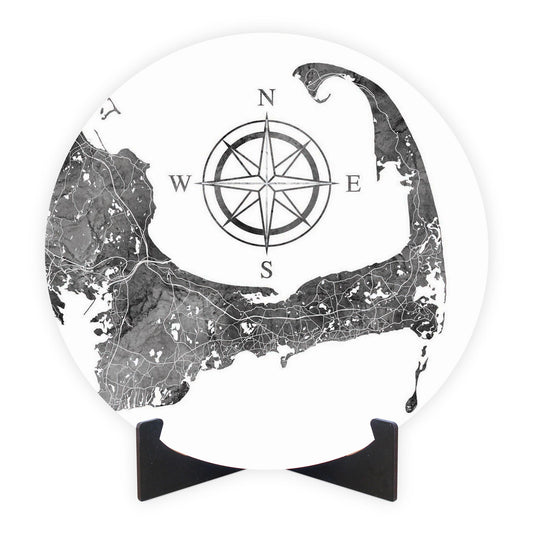 Minimalistic B&W Cape Cod Map With Compass | Wood Sign | Eaches | Min 1