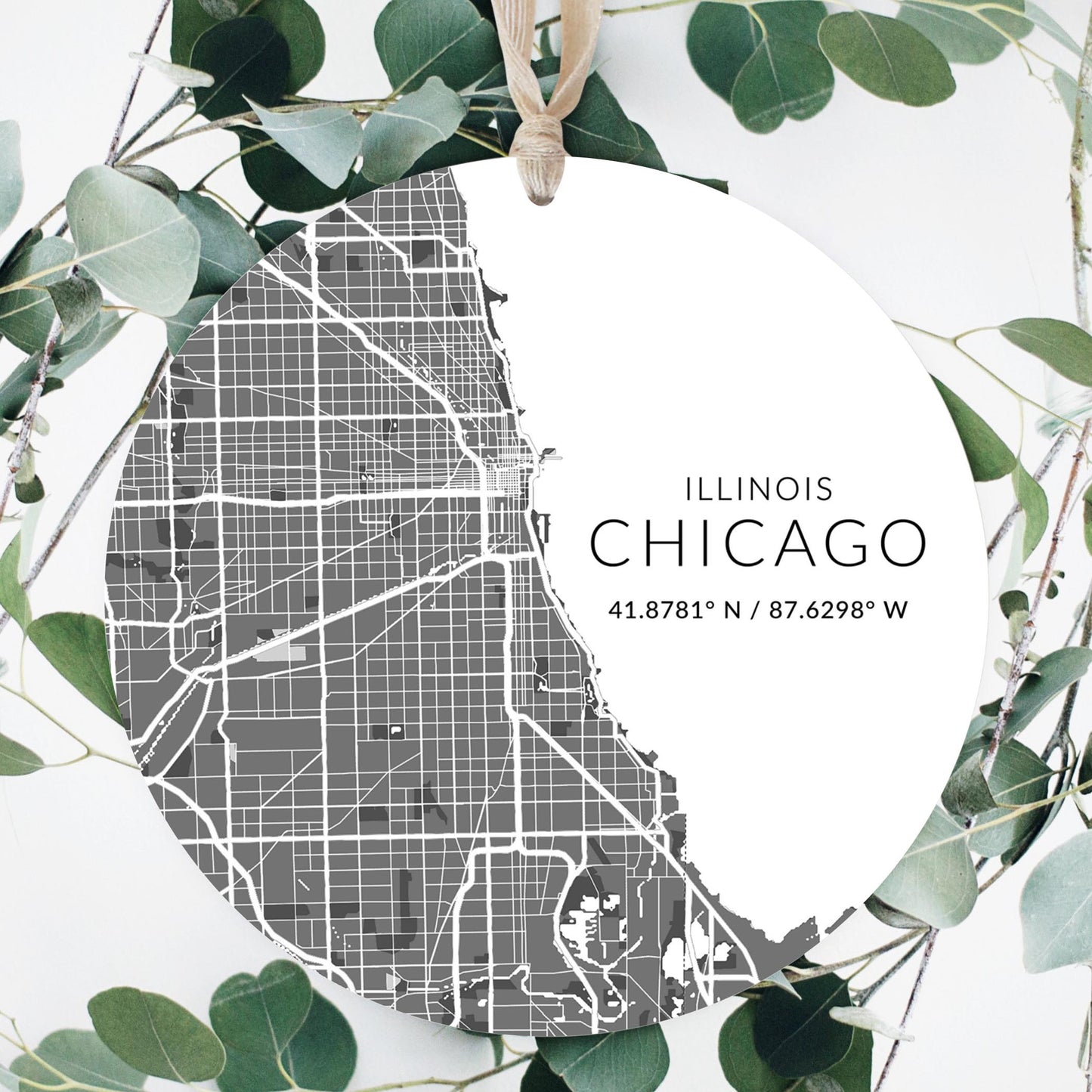 Minimalistic Chicago Map | Wood Ornament | Eaches | Min 1