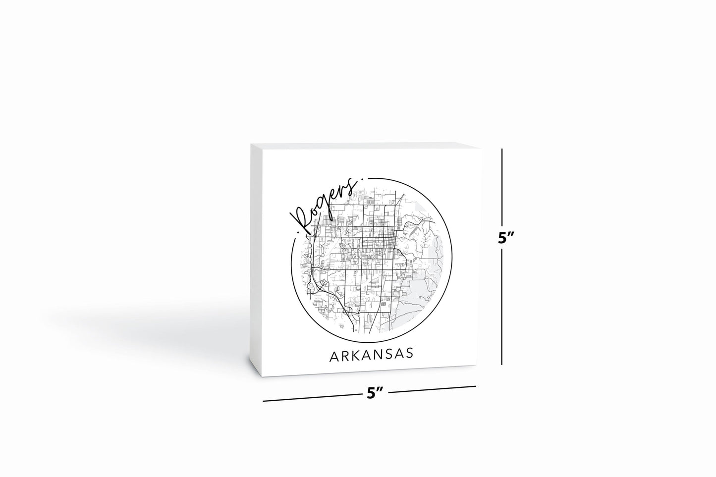 Minimalist B&W Arkansas Rogers Circle Map State | Wood Block | Eaches | Min 4