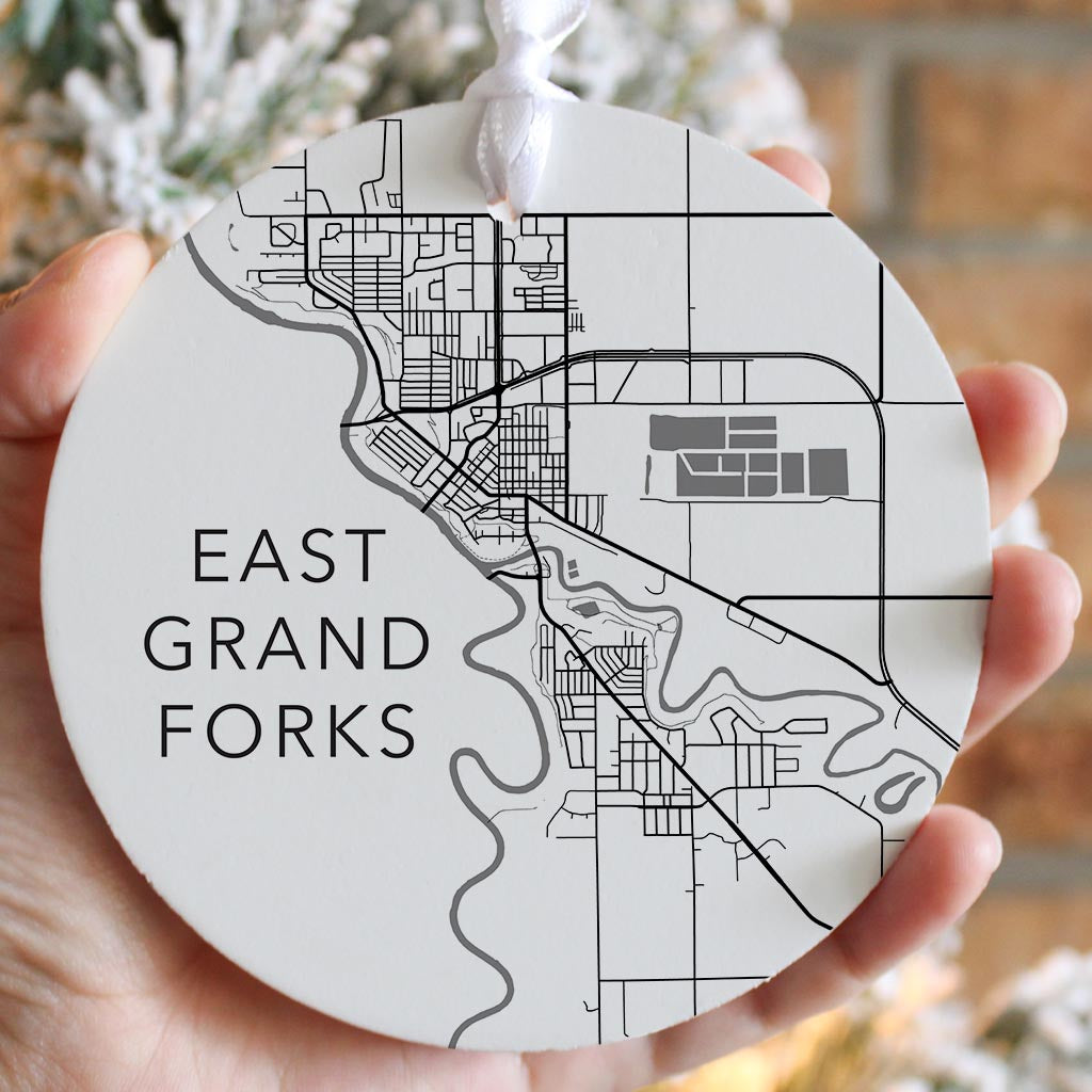 Minimalistic East Grand Forks Minnesota Map White| Wood Ornament | Eaches | Min 6