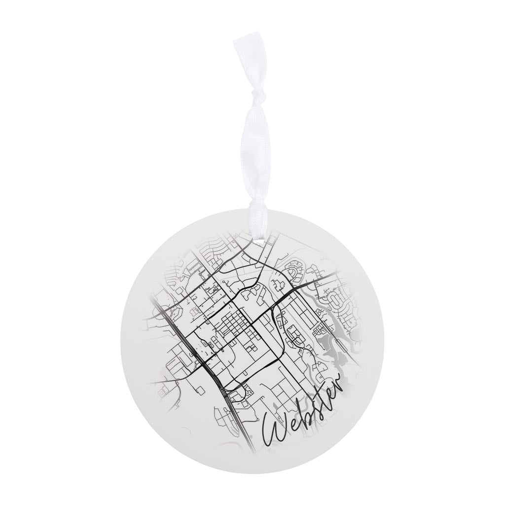 Minimalistic B&W Texas Webster Circle Map | Wood Ornament | Eaches | Min 6